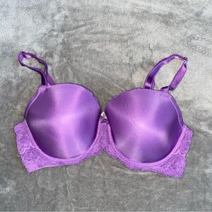 Victoria's Secret Dream Angels Lined Demi Bra 38DD Purple Lace Adjustable Bow